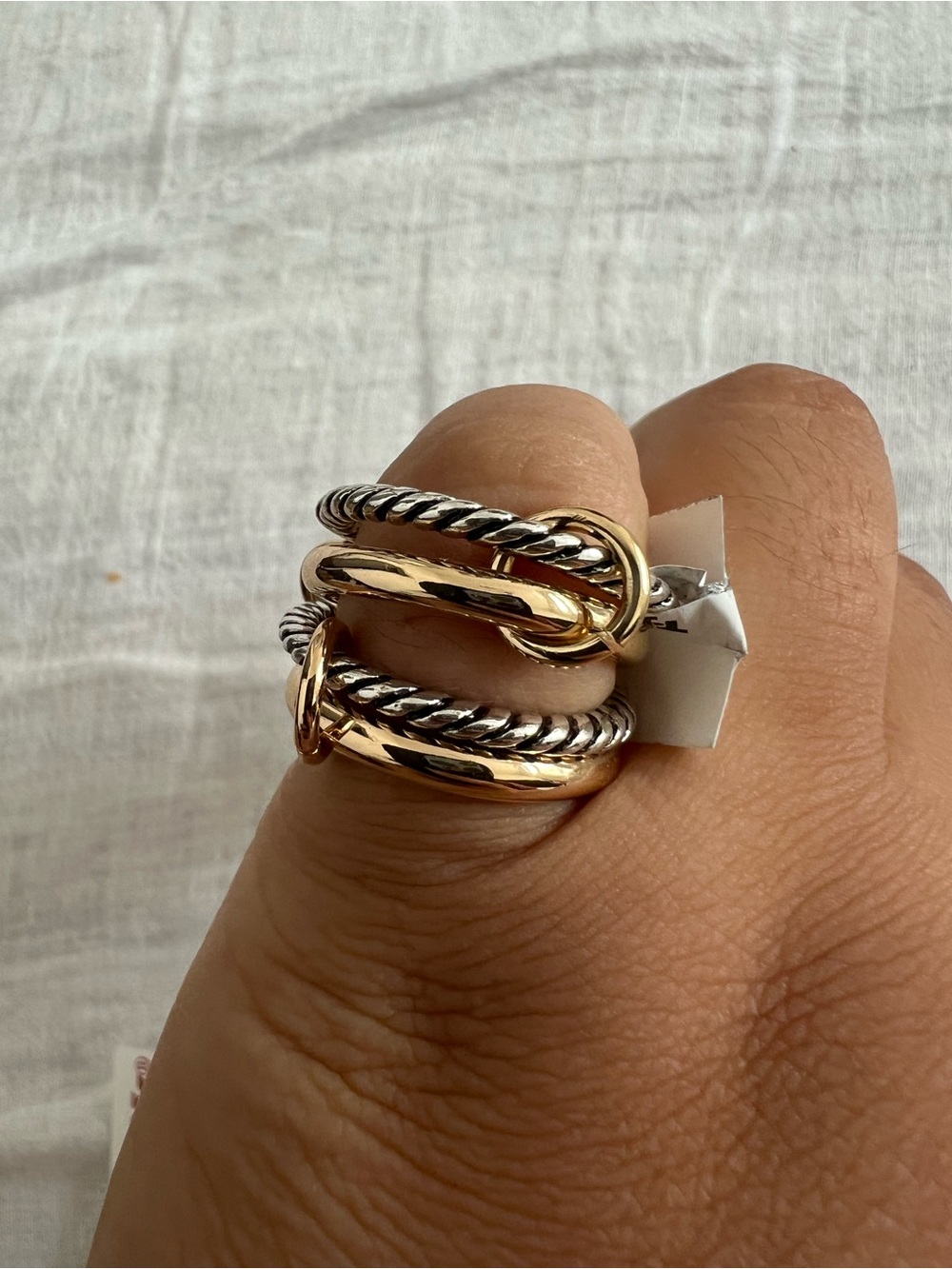 Two-Tone Twisted Link Ring in Gold & Silver